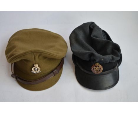 A vintage British Army Royal Medical Corps officers cap with RAMC badge, by Moss Bros of Covent Garden, and a vintage Royal A