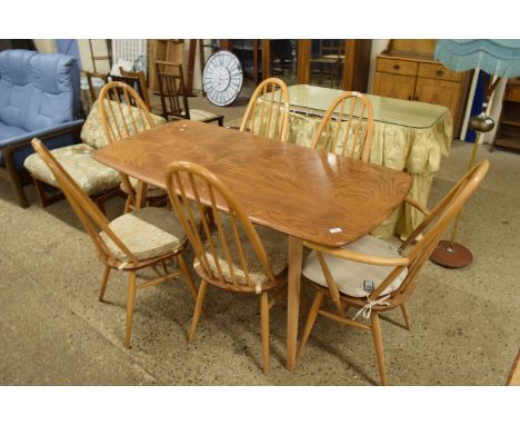 GOOD QUALITY ERCOL DINING TABLE AND SET OF SIX MATCHING CHAIRS (4+2), THE TABLE APPROX 152 X 76CM