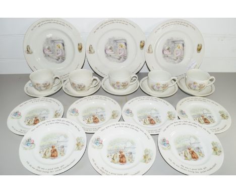 WEDGWOOD BEATRIX POTTER TEA WARES, CUPS, SAUCERS, PLATES, SIDE PLATES ETC