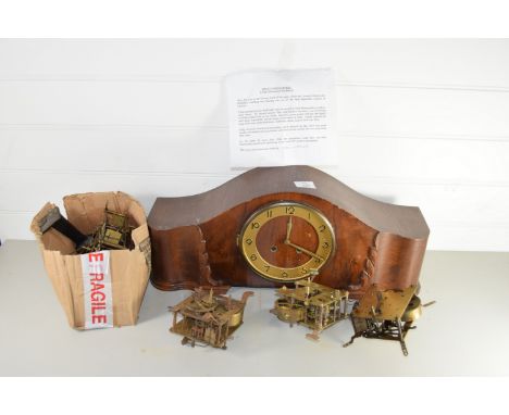 LARGE MANTEL CLOCK IN ART DECO STYLE WOODEN FRAME, PLUS OTHER CLOCK MECHANISMS