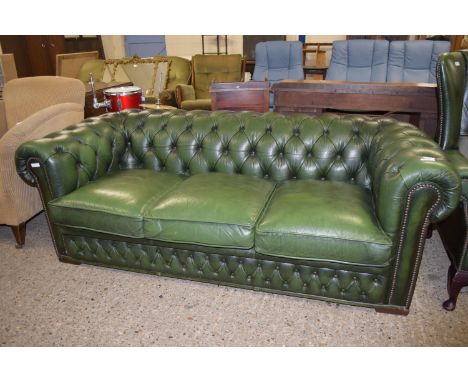 GOOD QUALITY LEATHER BUTTON BACK CHESTERFIELD, LENGTH APPROX 188CM