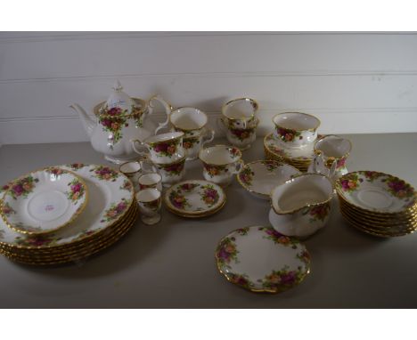 ROYAL ALBERT OLD COUNTRY ROSES TEA SET INCLUDING PLATES, CUPS AND SAUCERS, SIDE PLATES, TEA POT, SUGAR BOWL ETC