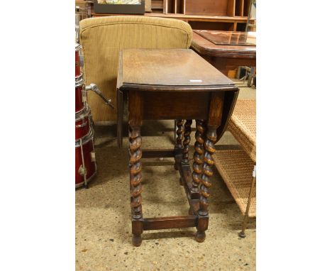 OAK OVAL GATE LEG TABLE WITH BARLEY TWIST LEGS, APPROX SIZE 108 X 77CM