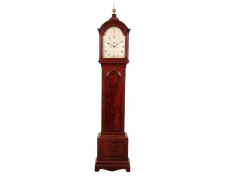 A FINE LATE GEORGE III MAHOGANY LONGCASE CLOCK Recordon, late Emery's, London, the arched hood over canted front angles and a