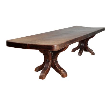 THE POXWELL MANOR REFECTORY TABLE: AN IMPORTANT OAK AND ELM "MONASTIC" REFECTORY TABLE, 16th century, with old repairs and re