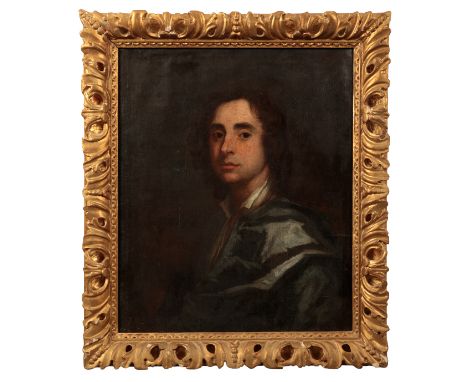 CIRCLE OF GERARD SOEST (1600-1681) A portrait of a young gentleman identified on the reverse as "The Scoundrel" wearing a blu