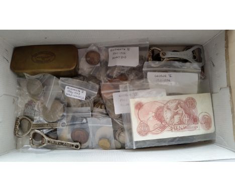 SELECTION, inc. British coins &amp; banknotes, SS Imperator tin from Ritz-Carlton; bottle openers etc., good VR, Qty.