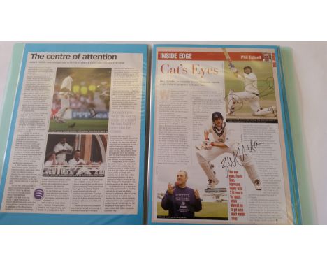 CRICKET, signed selection by England players, inc. team sheets, profile pages from programmes, magazine pages;  Hutton, Shah,