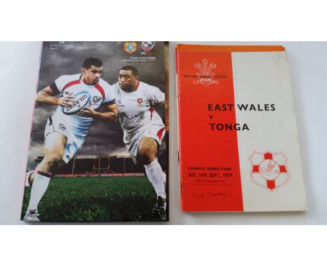 RUGBY UNION, programmes for Pacific Islands, 1974-2014,  inc. Tonga (14) home (1), v U.S.A.; away (13), at East Wales (1974, 