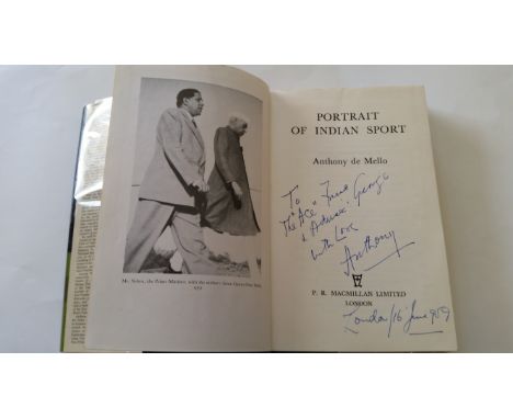 CRICKET, signed hardback of Portrait of Indian Sport by Anthony de Mello, 1959 First edition, signed by the author and inscri