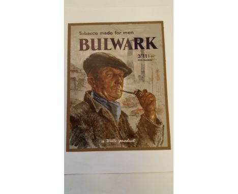 ADVERTISING, poster, Wills Bulwark, showing man smoking pipe, 9.75 x 13, lightly laid down to white paper, VG