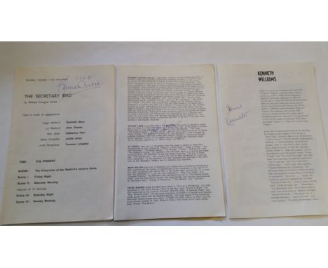 THEATRE, signed programmes, inc. Kenneth Moore (The Secretary Bird), Arthur Lowe (Ann Veronica) &amp; Kenneth Williams (My Fa