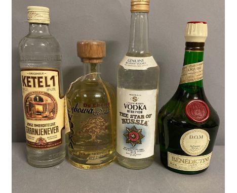 Bottles of Benedictine, Star of Russia vodka, Debova vodka, Ketel I
