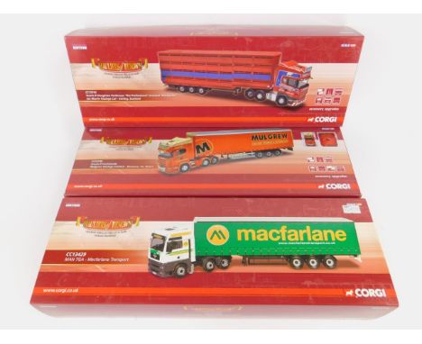 Three Corgi die cast models of lorries, Hauliers of Renown, scale 1:50, limited edition, boxed, CC13740, CC13744 and CC13429.