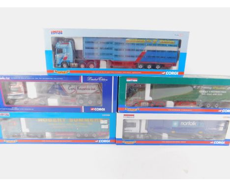 Corgi die cast models of heavy haulage lorries, scale 1:50, limited edition, boxed, comprising Scania T Cab Feldbinder Tanker