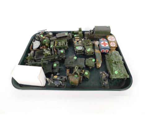 Dinky die cast model military vehicles, including an 18 pounder quick firing field gun unit, US Army Jeep, reconnaissance car