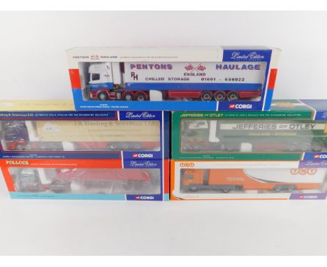 Corgi die cast models of heavy haulage lorries, scale 1:50, limited edition, boxed; CC2918, CC12215, CC12416, CC13107 and 757