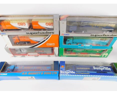 Corgi die cast models of heavy haulage lorries, scale 1:50, limited edition, boxed, comprising ERF Curtainside R G Bassett & 