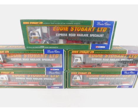 Five Corgi die cast models of Eddie Stobart Curtainside or Refrigerated Box Trailer, scale 1:50, limited edition, boxed, comp