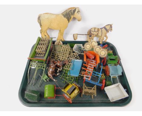 Britains lead farm machinery, including carts, plough, fencing, roller and a kennel, and sundries, (qty).