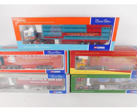 Corgi die cast models of heavy haulage lorries, scale 1:50, limited edition, boxed, comprising Scania Curtainside, Pollock (S