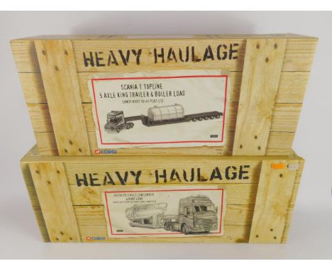 A Corgi Heavy Haulage die cast model of a Scania T Topline 5 Axle King Trailer & Boiler Load, Sandy Kydd Transport Ltd, scale