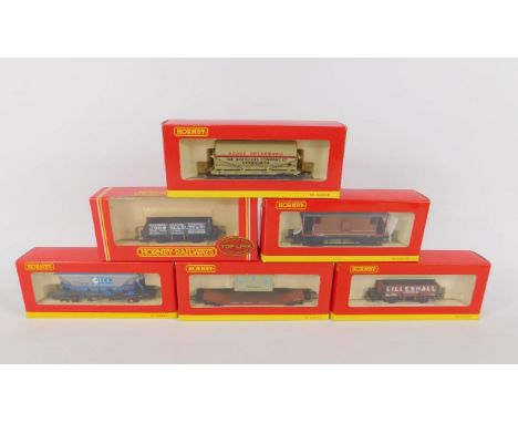Hornby dublo gauge rolling stock, including plank wagons, tank wagons, hopper wagons and brake vans, boxed, (qty).