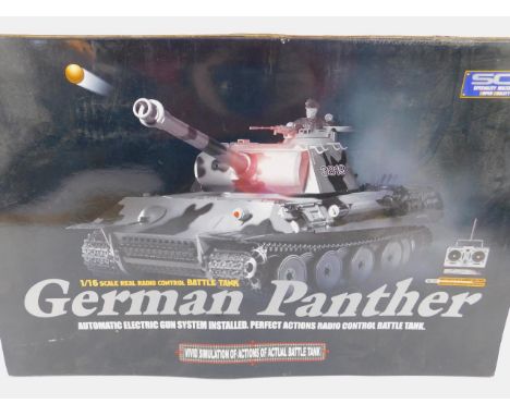 A Heng Long radio controlled German Panther Battle Tank, scale 1:16, with motor air gun, boxed.