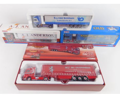 Four Corgi die cast models of heavy haulage lorries, scale 1:50, limited edition, boxed; comprising Scania Topline Fridge Tra