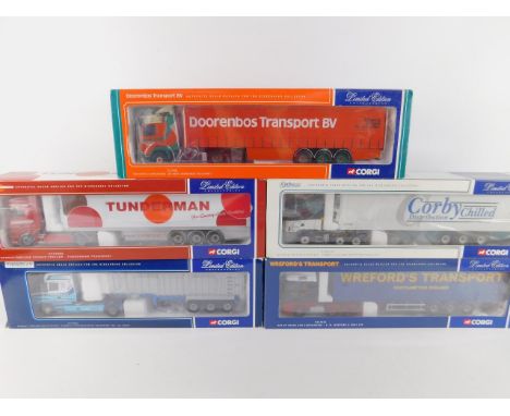 Corgi die cast models of heavy haulage lorries, scale 1:50, limited edition, boxed, comprising Volvo FH12 Curtainside, De Boe