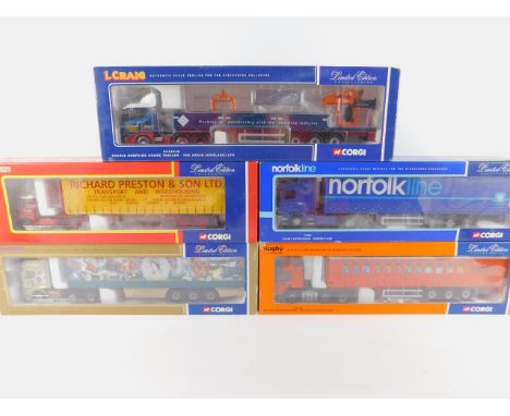 Corgi die cast models of heavy haulage lorries, scale 1:50, limited edition, boxed, comprising Volvo FM Low Curtainside, RML 