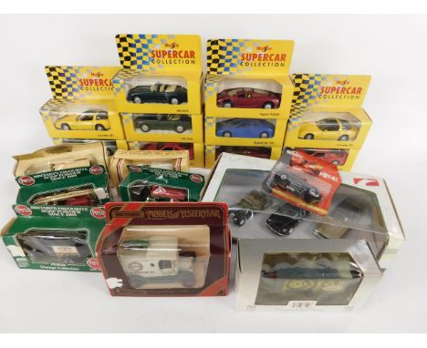 Maisto Gilbow and other die cast sports cars and vintage trucks, boxed, (19).