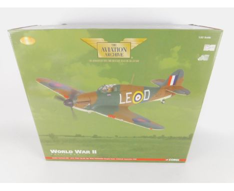 A Corgi Aviation Archive die cast model of a Hawker Hurricane Mk 1, LE-D, V7467, No 242 Squadron, Wing Commander Douglas Bade