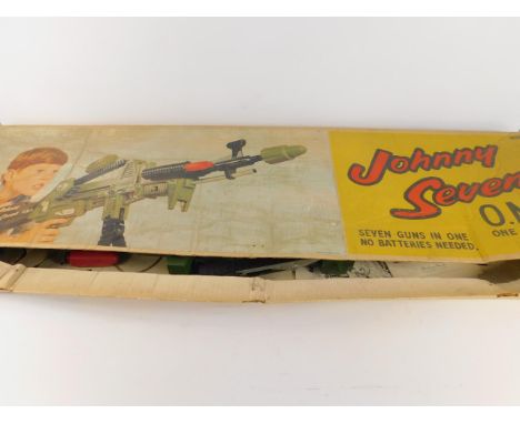 A Johnny Seven One Man Army, seven guns in one, distributed by Deluxe-Topper Ltd, 6025, boxed.