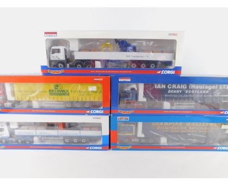 Corgi die cast models of heavy haulage lorries, scale 1:50, limited edition, boxed, comprising MAN TGA XL Sided Crane Trailer