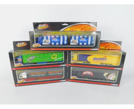 Corgi Wheelz die cast models of curtainside and other lorries, scale 1:76, boxed, comprising Silent Night, Weetabix, Marmite,