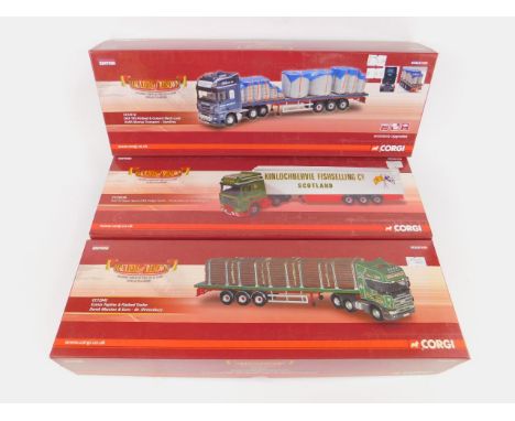 Three Corgi die cast models of lorries, Hauliers of Renown, scale 1:50, limited edition, boxed, CC14112, CC12942 and CC13239.