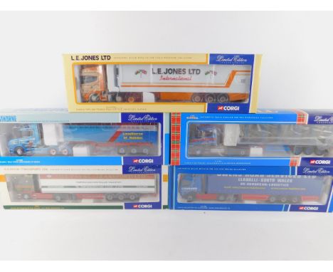 Corgi die cast models of heavy haulage lorries, scale 1:50, limited edition, boxed, comprising Scania Refrigerated Box Traile