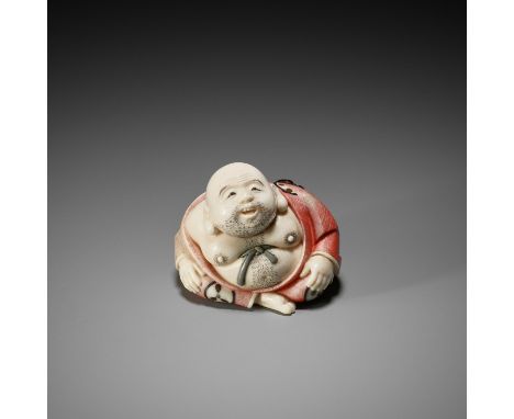 YASUAKI: A FINE AND LARGE TOKYO SCHOOL IVORY NETSUKE OF HOTEIBy Yasuaki (Homei), signed Yasuaki 保明 with seal Kodama 見玉Japan, 