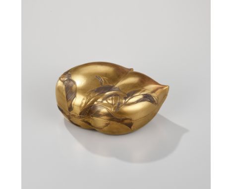 A GOLD LACQUER 'DOUBLE PEACH' KOBAKO (SMALL BOX) AND COVERJapan, 19th centuryWell modeled as two peaches, bearing a kinji gro