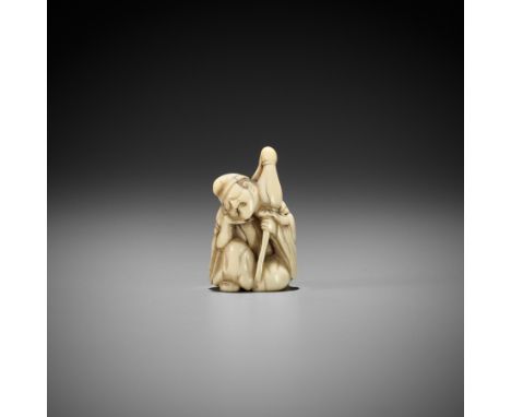 A CHARMING IVORY NETSUKE OF A SLEEPING TEMPLE SERVANT (EJI)UnsignedJapan, 18th century, Edo period (1615-1868)The temple serv