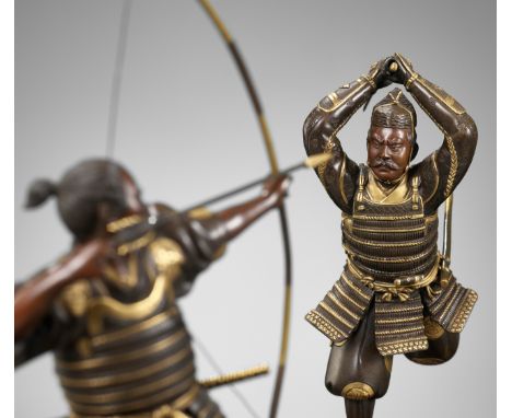 A PAIR OF PARCEL-GILT BRONZE FIGURES DEPICTING SAMURAI WARRIORSJapan, Meiji period (1868-1912) Each figure is finely cast and
