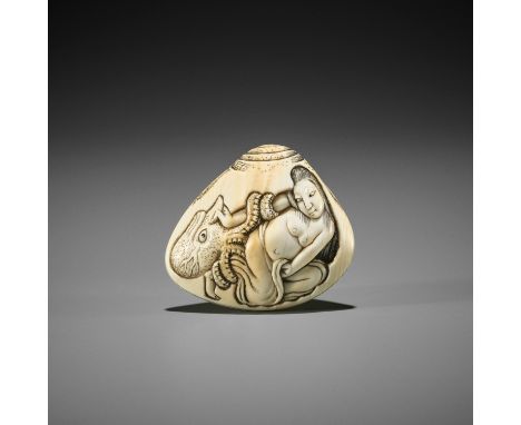 YUKIMASA: AN IVORY NETSUKE OF AN AMA WITH OCTOPUSBy Yukimasa, signed Yukimasa 幸正Japan, early 20th centuryIn the shape of a ha