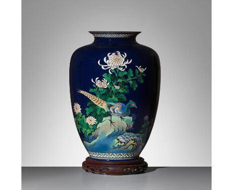 ANDO: A CLOISONNÃ‰ ENAMEL VASE DEPICTING PHEASANTS AND CHRYSANTHEMUMSBy the Ando company, signed with the Ando company markJa