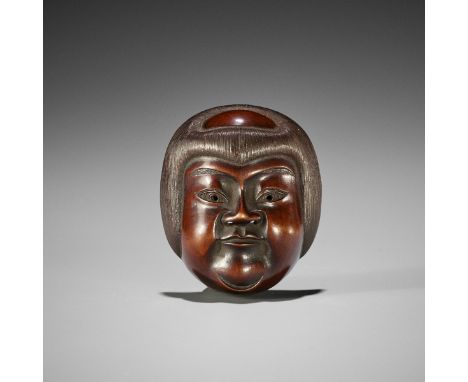 SHUZAN: A VERY FINE WOOD MASK NETSUKE OF KINTAROBy Shuzan, signed Shuzan 舟山Japan, Edo (Tokyo), mid-19th centuryFinely carved 