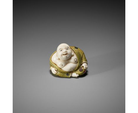 YASUAKI: A FINE TOKYO SCHOOL IVORY NETSUKE OF HOTEIBy Yasuaki (Homei), signed Yasuaki 保明 with seal Kodama 見玉Japan, Tokyo, Mei
