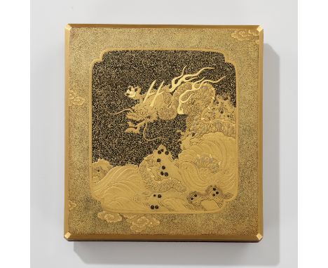 A FINE AND RARE GOLD LACQUER SUZURIBAKO DEPICTING A DRAGON, TIGERS, AND A LEOPARD (FEMALE TIGER)Japan, 18th century, Edo peri