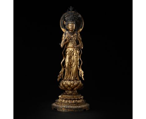 AN EXCEPTIONAL AND MONUMENTAL GILT WOOD FIGURE OF SEISHI BOSATSUJapan, 16th-17th century, late Muromachi (1336-1573) to early