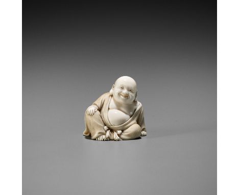 SHIZU: A FINE TOKYO SCHOOL IVORY NETSUKE OF HOTEIBy Shizu, signed Shizu (Sei)Japan, Tokyo, Meiji period (1868-1912)Finely car