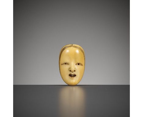 RYOICHI: A MARINE IVORY NETSUKE OF A NOH MASK, KO-OMOTEBy Ryoichi, signed Ryoichi 良一with kakihanJapan, Tokyo, late 19th centu